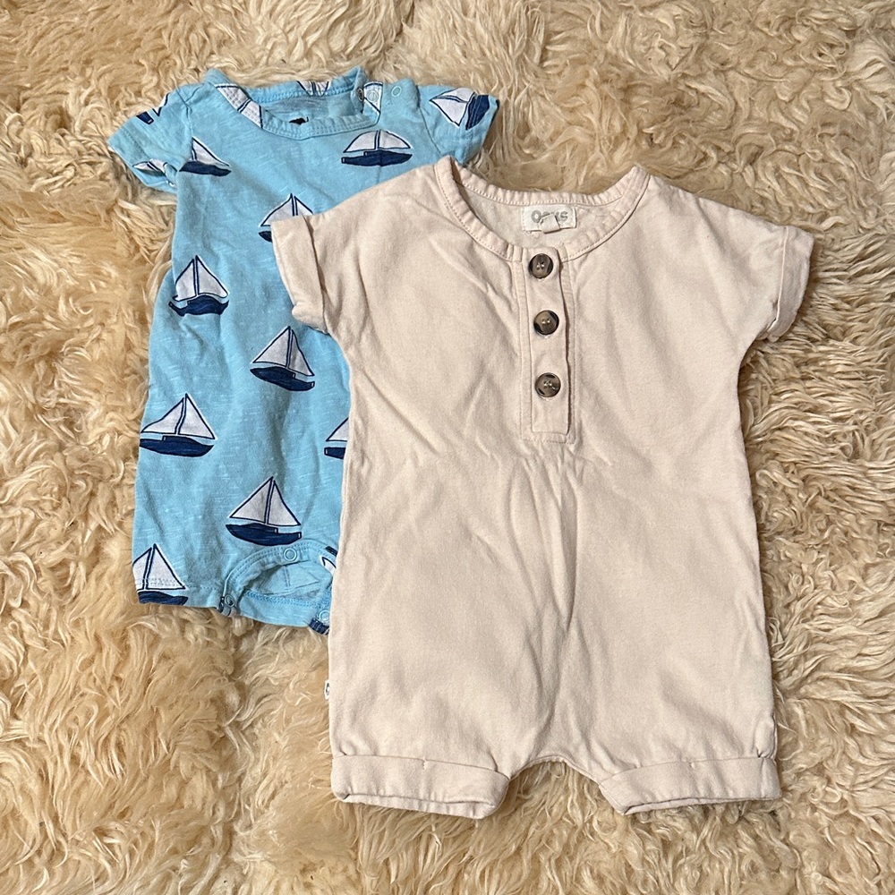 OAK Cream Buttoned Baby Romper & Mónica + Andy Sailboat Baby Romper